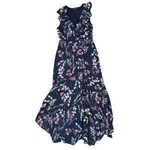 Banana Republic Faux Wrap Maxi Dress – Preppy Navy Floral, Size 4 Wedding Guest,